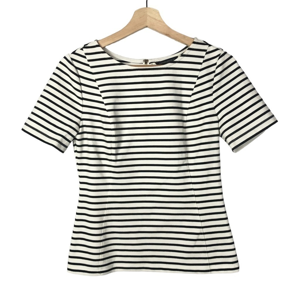 Banana Republic Black and White Striped Short Sleeve Top